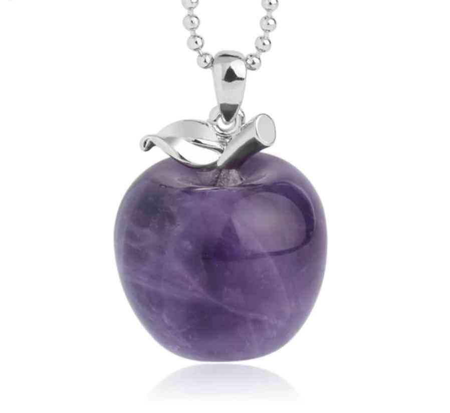 Natural Stone- Apple Pendant, Crystal Necklace, Quartz Beads