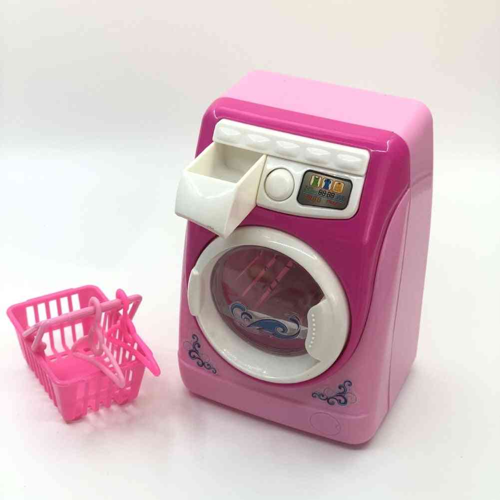 Mini simulering ljus elektrisk tvättmaskin & korg låtsas lek leksak