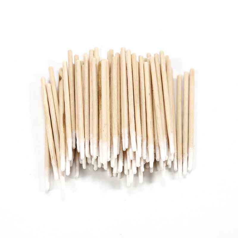 Short Wood Handle, Small Pointed Tip, Head Cotton Makeup, Microblade Swab Sticks