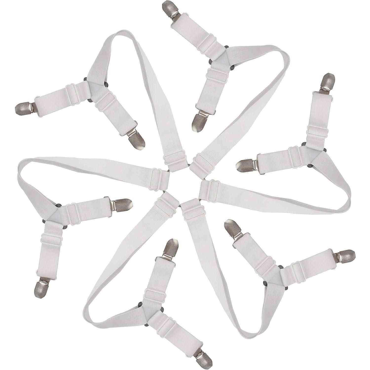 3-way & 6-sides Bed Sheet Clips, Grippers Fasteners, Strap Holders (white)