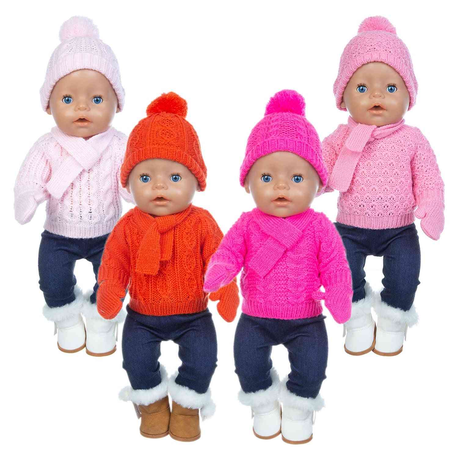 Sweater Hat+scarf +gloves Doll Clothes, Born Baby Suit Set