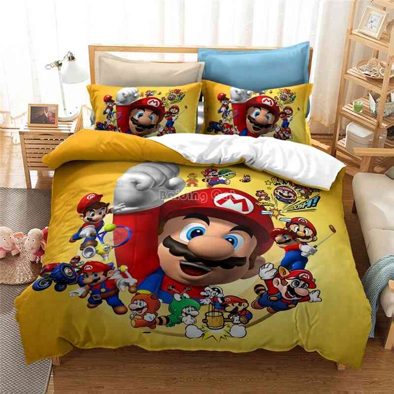 Conjuntos de cama 3d mario bro de têxteis domésticos, conjunto de roupa de cama de casal simples-9