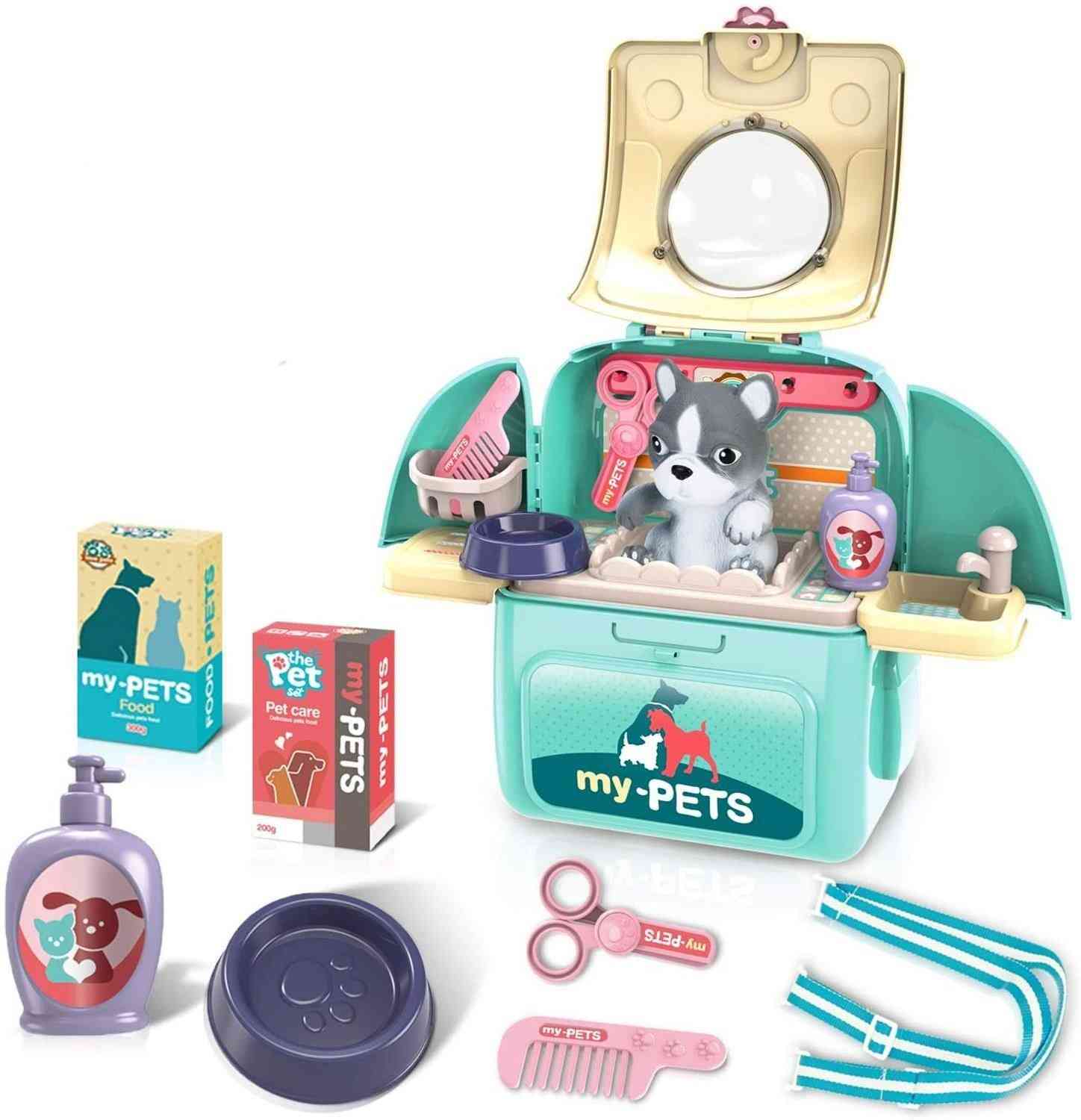 Playset veterinário para animais de estimação com mochila fingir brincar para crianças