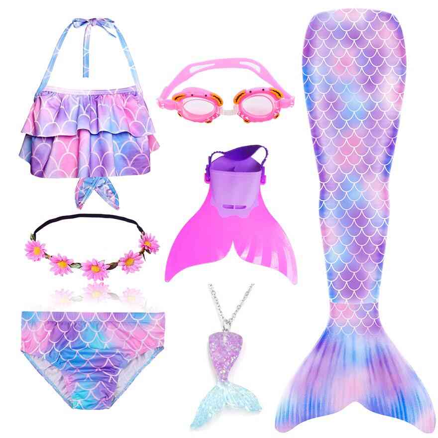 Swimmable Mermaid, Tail Costume, Monofin Goggle With Garland Suit Set-2