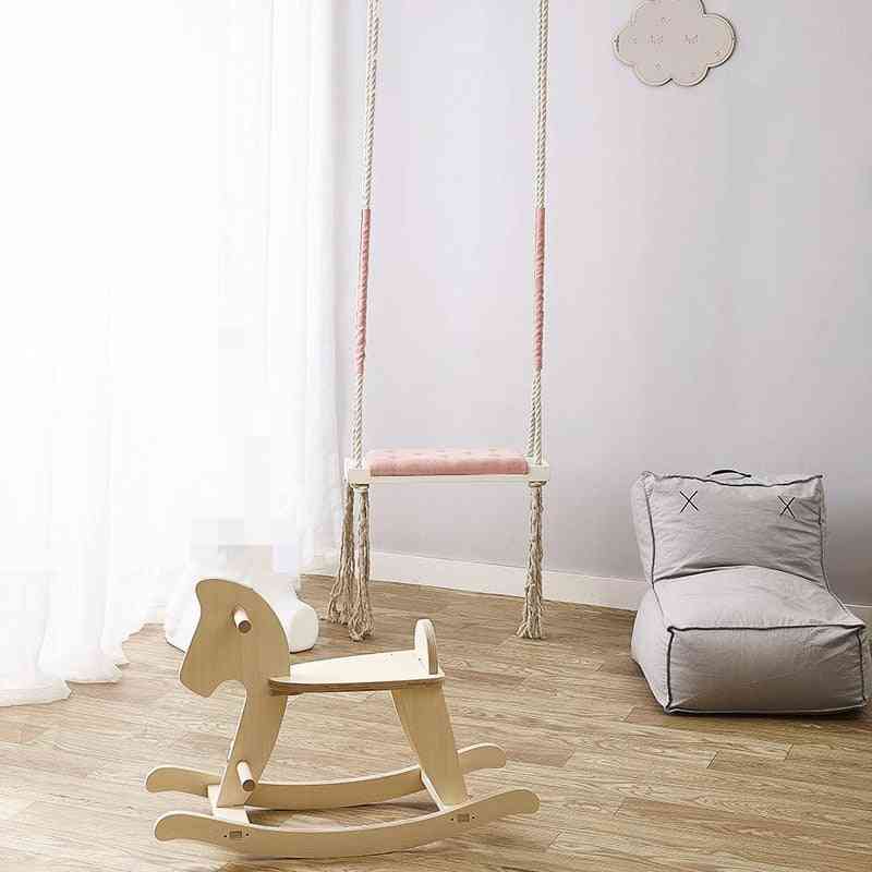 Solid Wood Seat With Cushion Hanging Swings, Chair Set Toy For Kid