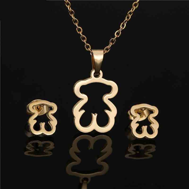 Gold Color Stainless Steel Necklace Earring Jewelry Sets, Never Faded Color