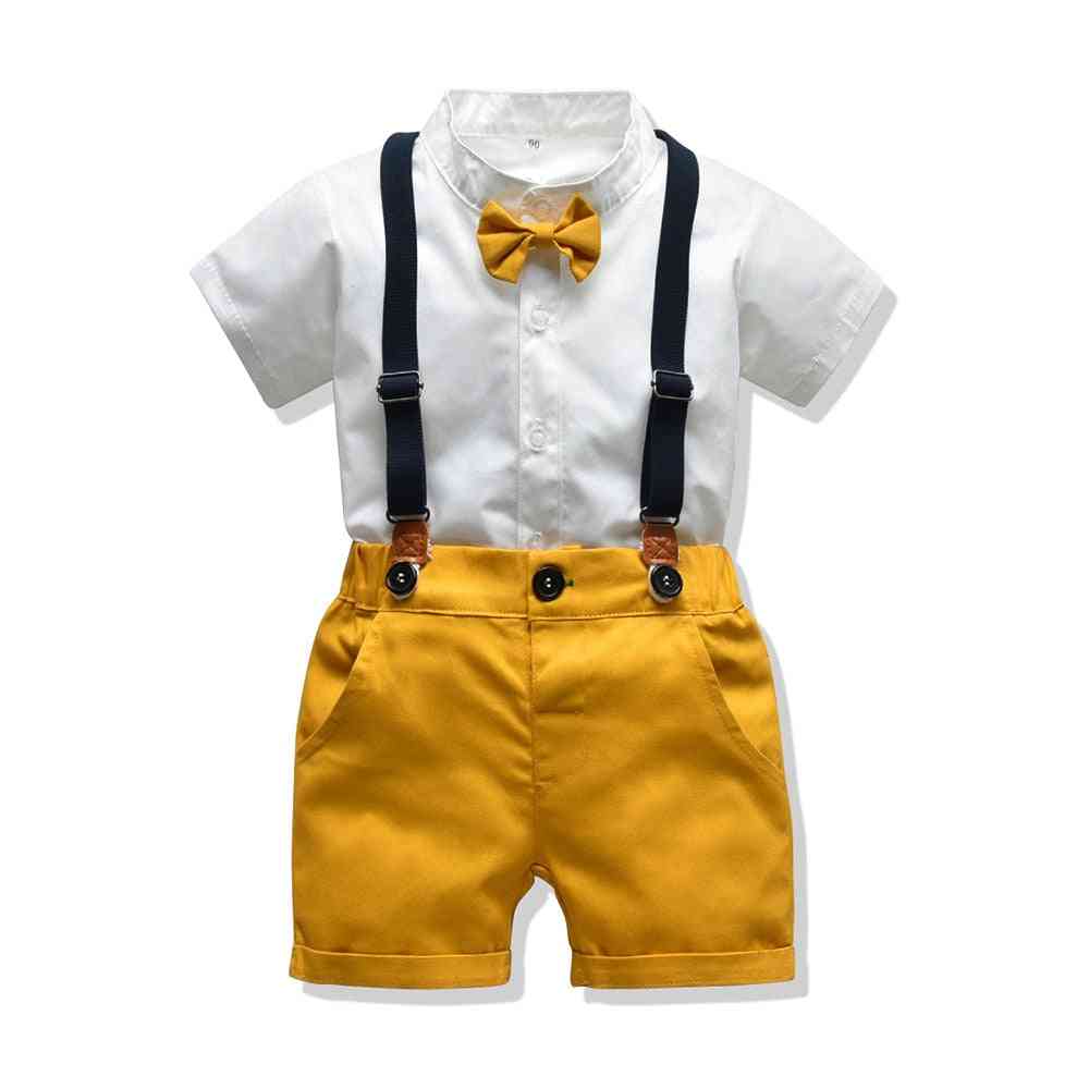 Baby Boy Clothes Set Summer Suit For Toddler White Shirt With Bow Tie Suspender Shorts Formal