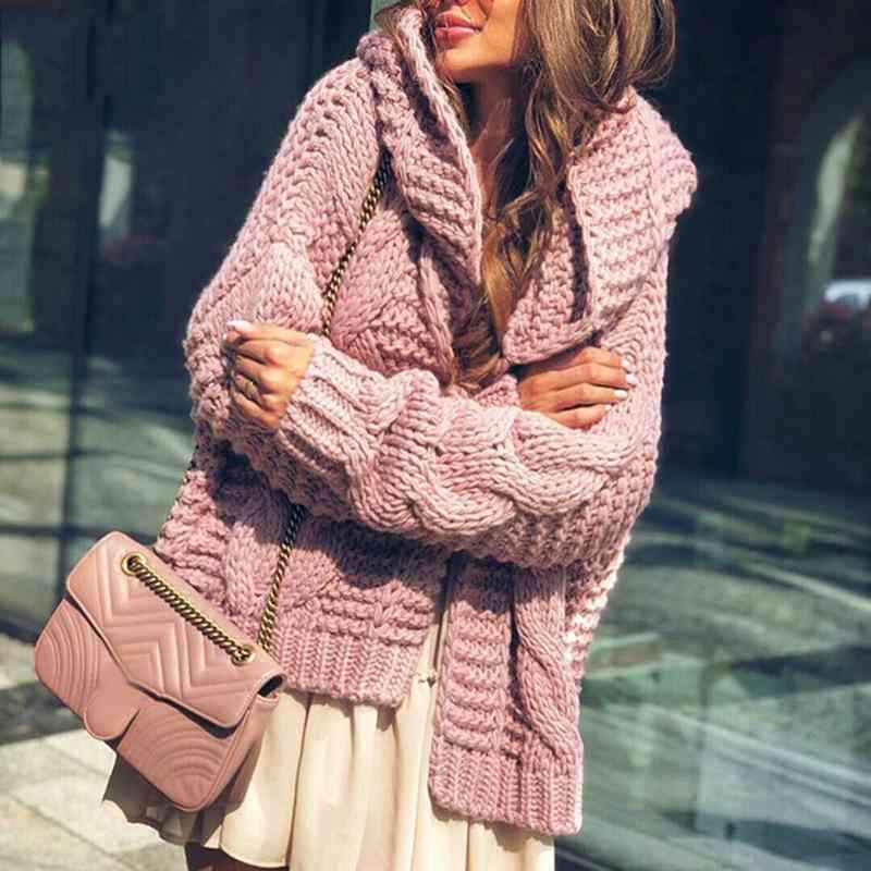 дамско палто с дълъг ръкав, плетено пуловер