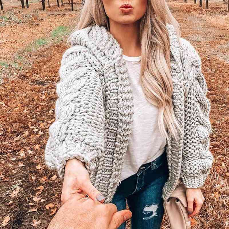 Women Long Sleeve, Knitted Sweater Coat