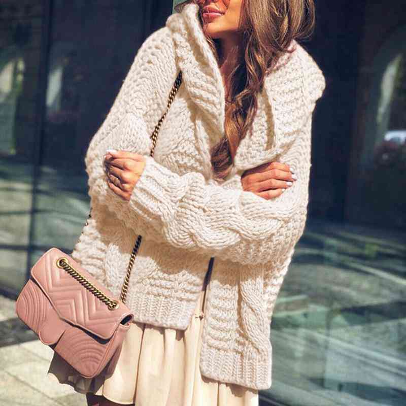 дамско палто с дълъг ръкав, плетено пуловер