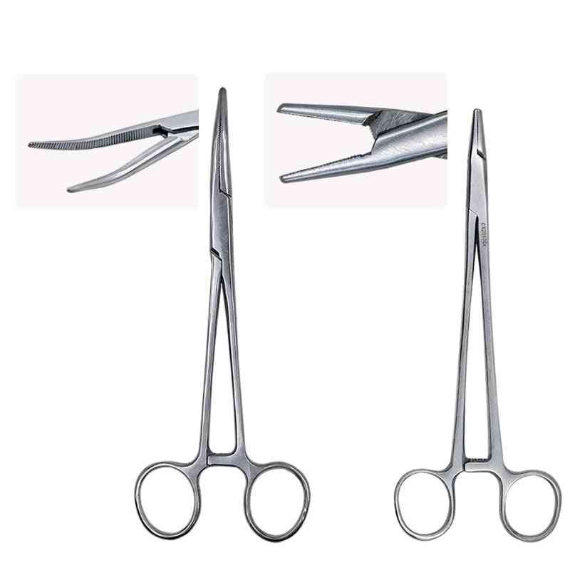 Stainless Steel- Hemostatic Clamp, Surgical Forceps Pliers, Straight & Elbow Needle Holder Tool