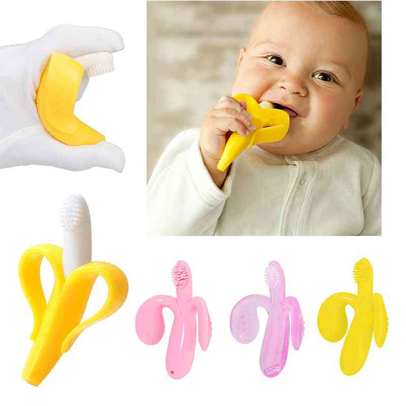 Baby Toothbrush Toddler Solid Food Silicone, Newborn Kids Cartoon Teething Chewing Toy