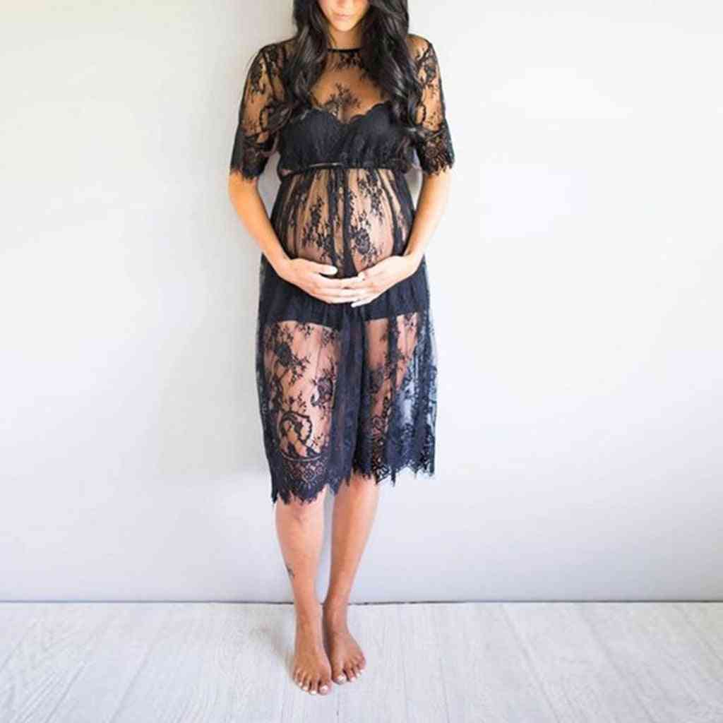 Women Maternity Fashion Perspective Short Sleeve Lace Photography Dress