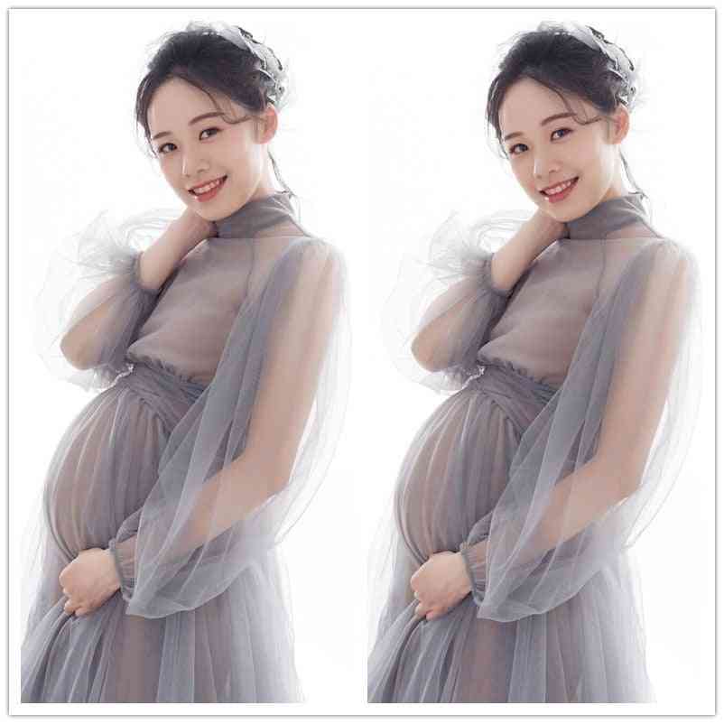 Dlhé tehotenské rekvizitné šaty, tehotenské perspektívne šaty z tylu