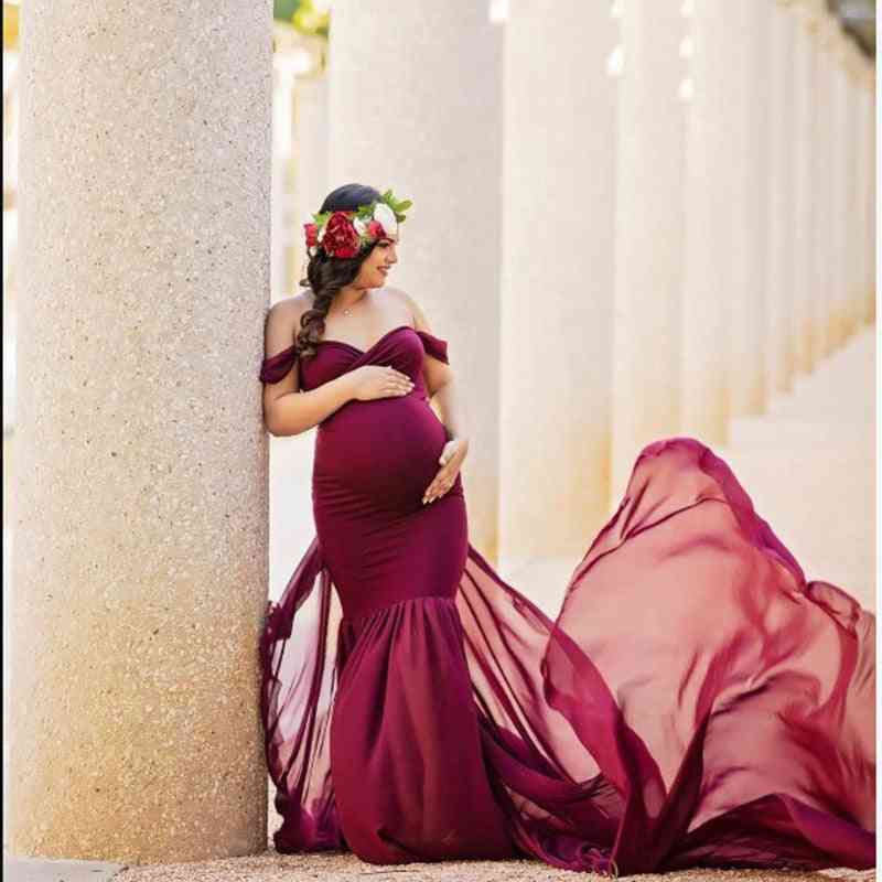 Photography Props, Shooting Pregnancy, Chiffon Off-shoulder, Half-circle Gown