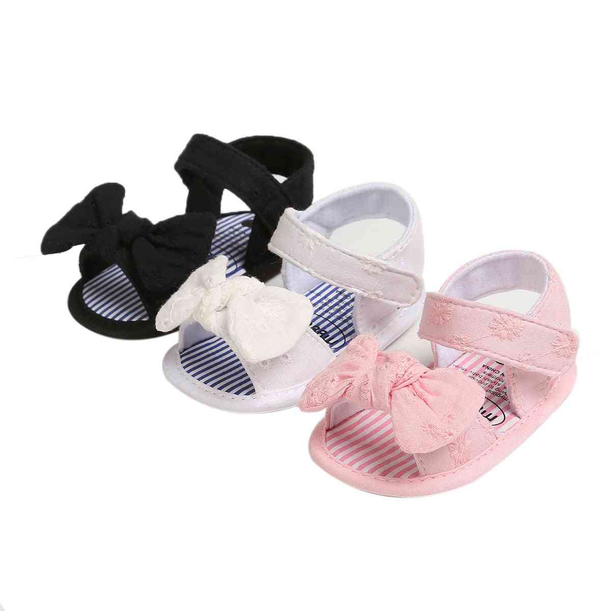 Kid baby sandaler, sommar solid randig rosett platta skor