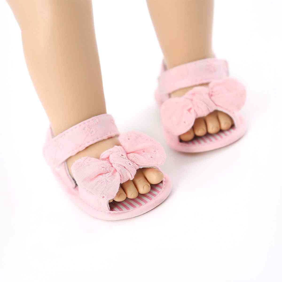 Kid baby sandaler, sommer solid stribet sløjfe knude flade sko