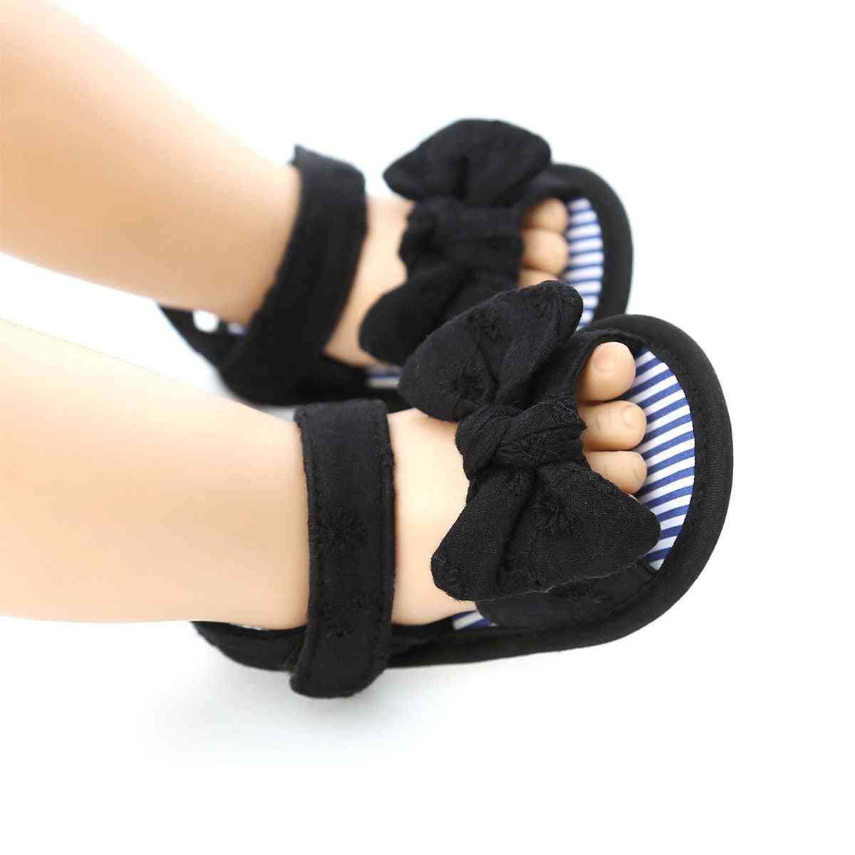 Kid baby sandaler, sommer solid stribet sløjfe knude flade sko