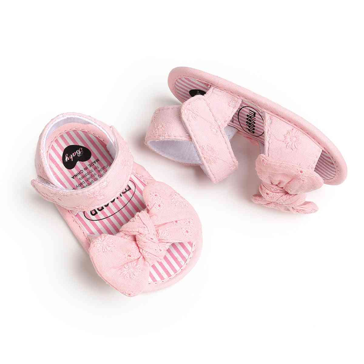 Kid baby sandaler, sommar solid randig rosett platta skor