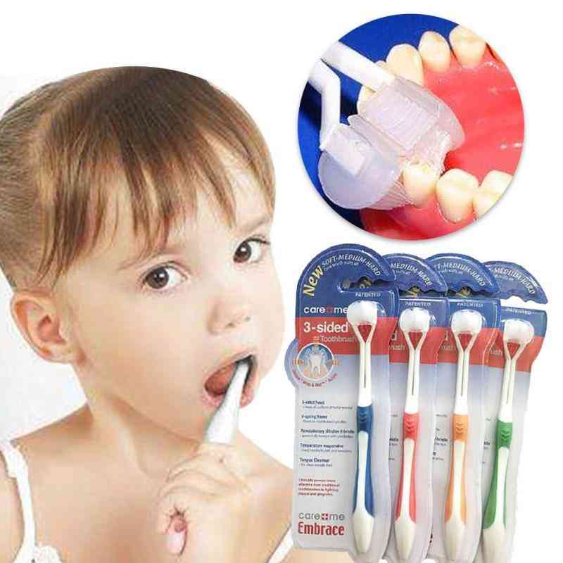Szczoteczka do zębów dla dzieci trójstronna miękka szczoteczka bezpieczeństwa, szczoteczki do zębów do higieny jamy ustnej