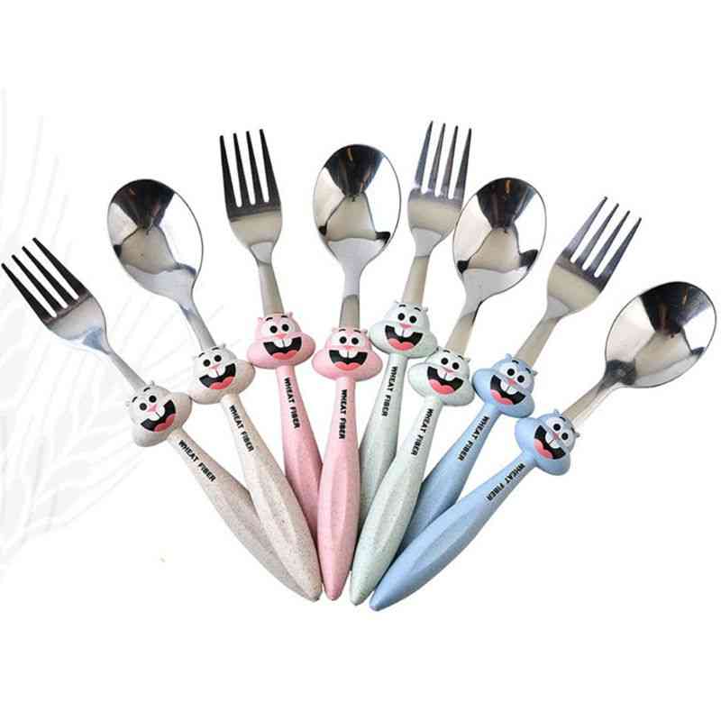 Stainless Steel- Cartoon Feeding Spoon, Fork Cutlery, Tableware Set