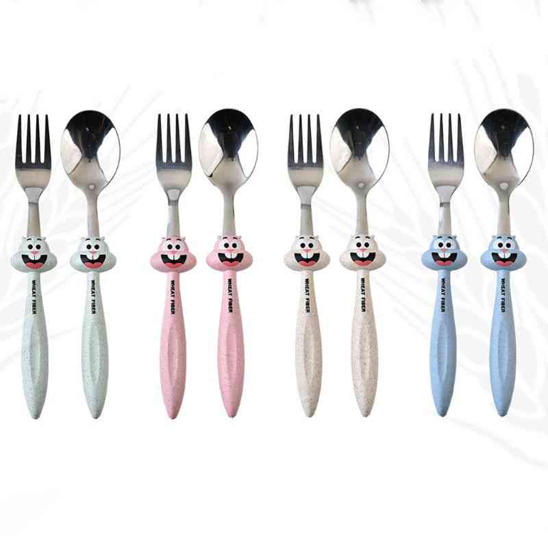 Stainless Steel- Cartoon Feeding Spoon, Fork Cutlery, Tableware Set