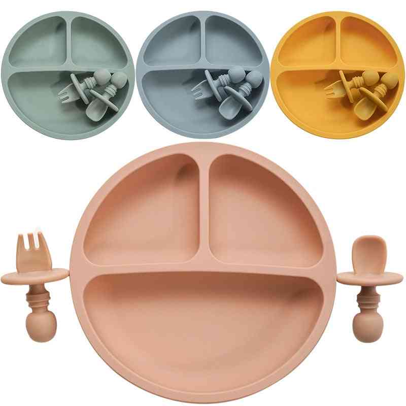 Fashion Solid Silicone Plate For Baby Kids, Training Feeding Dinnerware Set