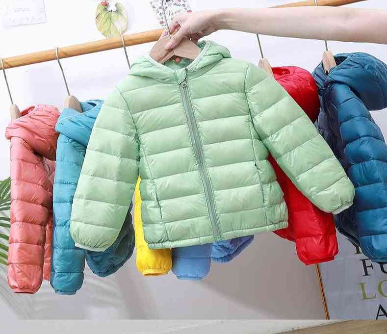Dětský zimní, ultra lehký, péřový svrchní kabát s kapucí
