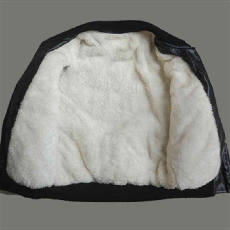 Children's Plus Velvet Warming Cotton Pu Leather Jacket