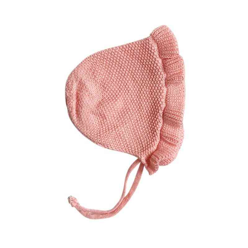 Baby Handmade Wool Ear Knitting Hats, Lotus Leaf Yarn Warmer Caps