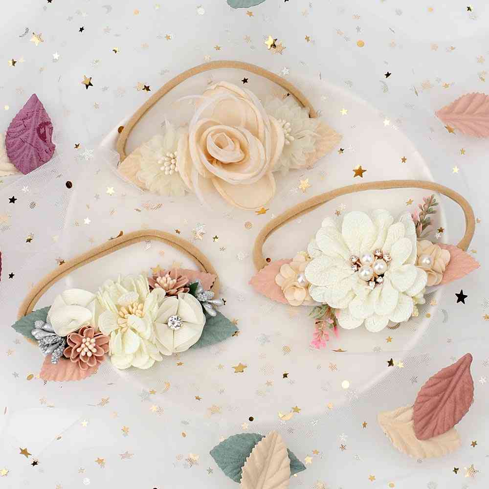 Perlenspitze, Kunstblume - elastische Blumenstirnbänder für