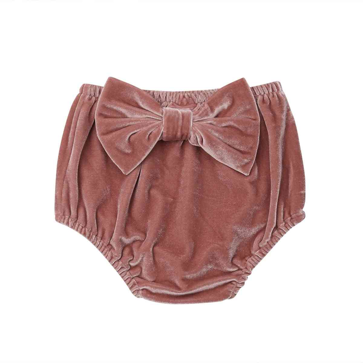 Velvet Shorts, Princess Bow Bottoms, Shorts Diaper Cover For Baby Girl