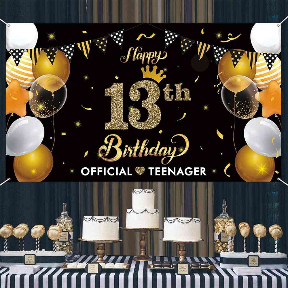 13. všetko najlepšie k narodeninám banner oficiálna teenagerovská zlatá párty dekorácia