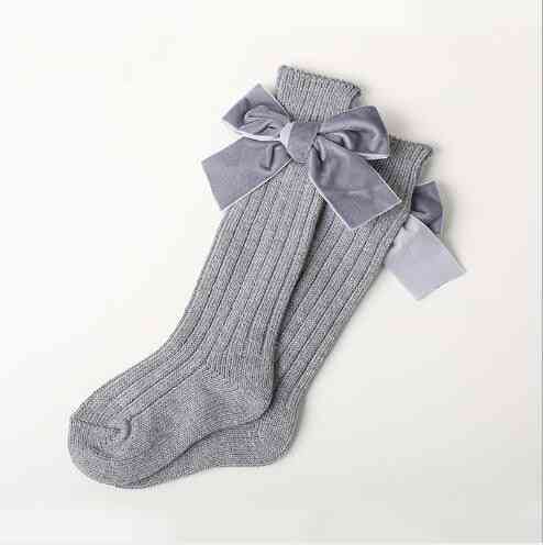 Children's Warm Cotton, Thick Line Knitting Tube Socks, Velvet Bow Piled