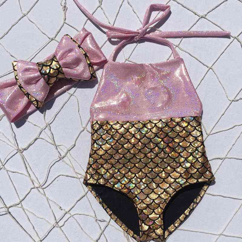 Baby Mermaid Swimwear Cute Lovely Bow Knot Bikini Sleeveless Halter Set Bathing Suit Beachwear