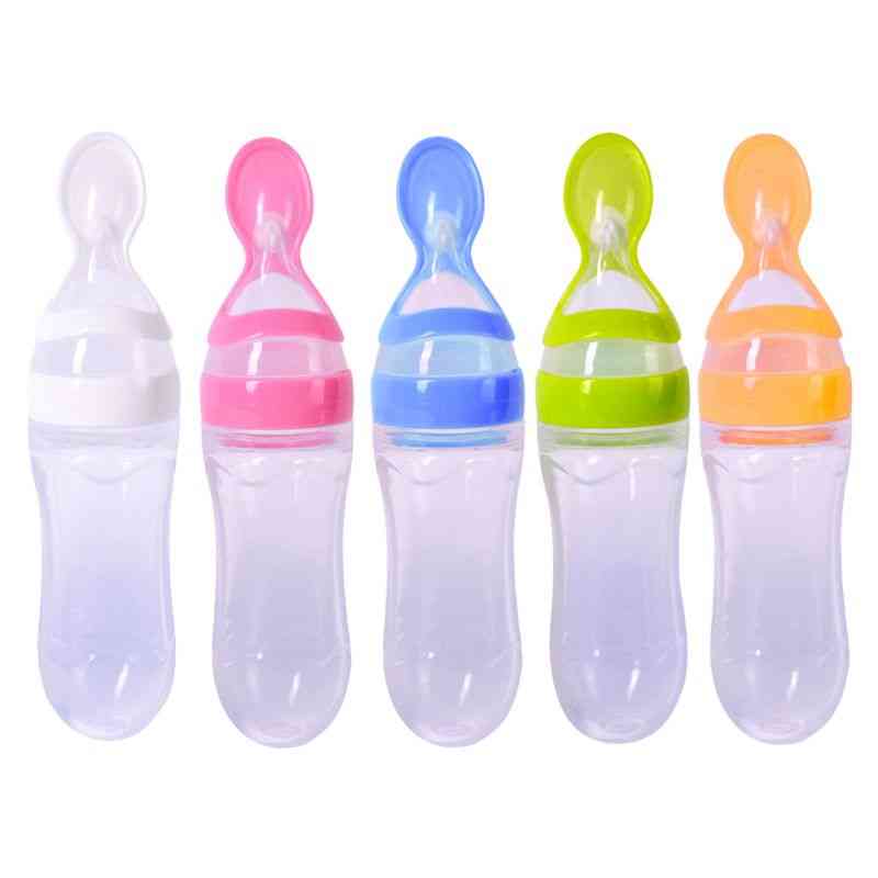 Newborn Baby Squeezing Feeding Bottle Silicone Training Rice Spoon Infant Cereal Food Supplement Feeder