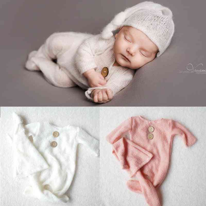 Crochet Mohair Baby Clothes Newborn Photography Props Boy Hats Romper Set Indoor Diy Photo Studio Accessories