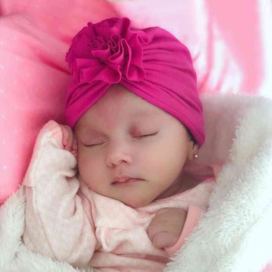 Ny modeblomst babyhue, nyfødt elastisk turban bomulds hue til spædbørn