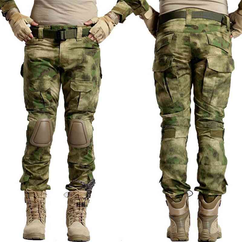Taktiskt kamouflage- militäruniform, stridsskjorta + lastbyxor, knäskydd