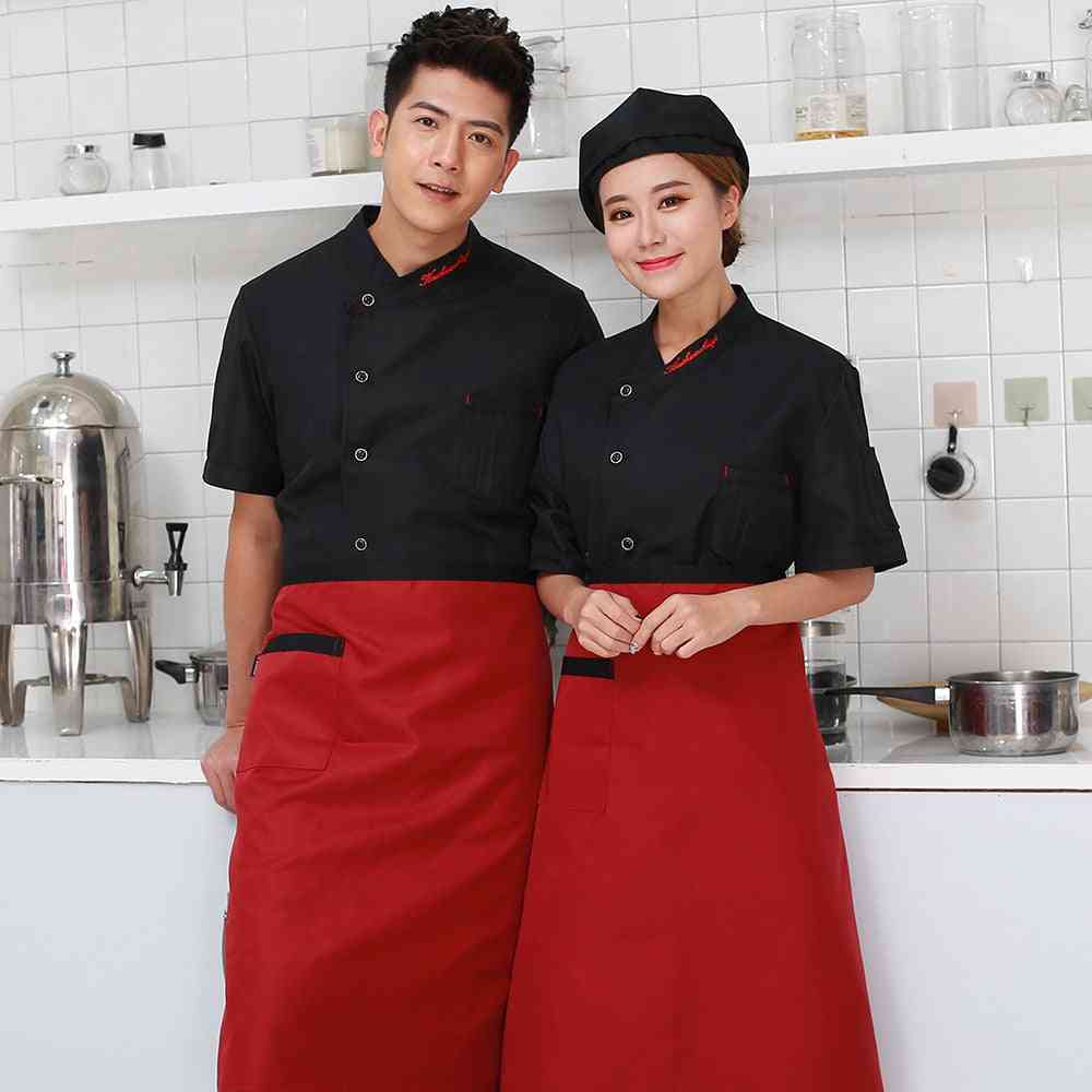 Single-breasted Kitchen Chef Uniforms, Short Sleeve, Bakery, Cafe Jackets & Aprons