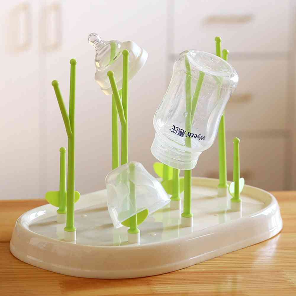 Bpa Free Green Grass Style Countertop Baby Bottle Drying Rack With Water Tray
