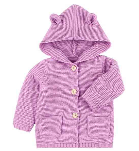 Winter Warm- Fur Hood Detachable, Knitted Cardigan Sweater For, Girl