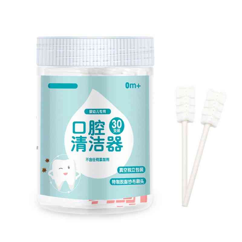 30pcs Disposable Baby Toothbrush Paper Rod Handle Tongue Cleaner