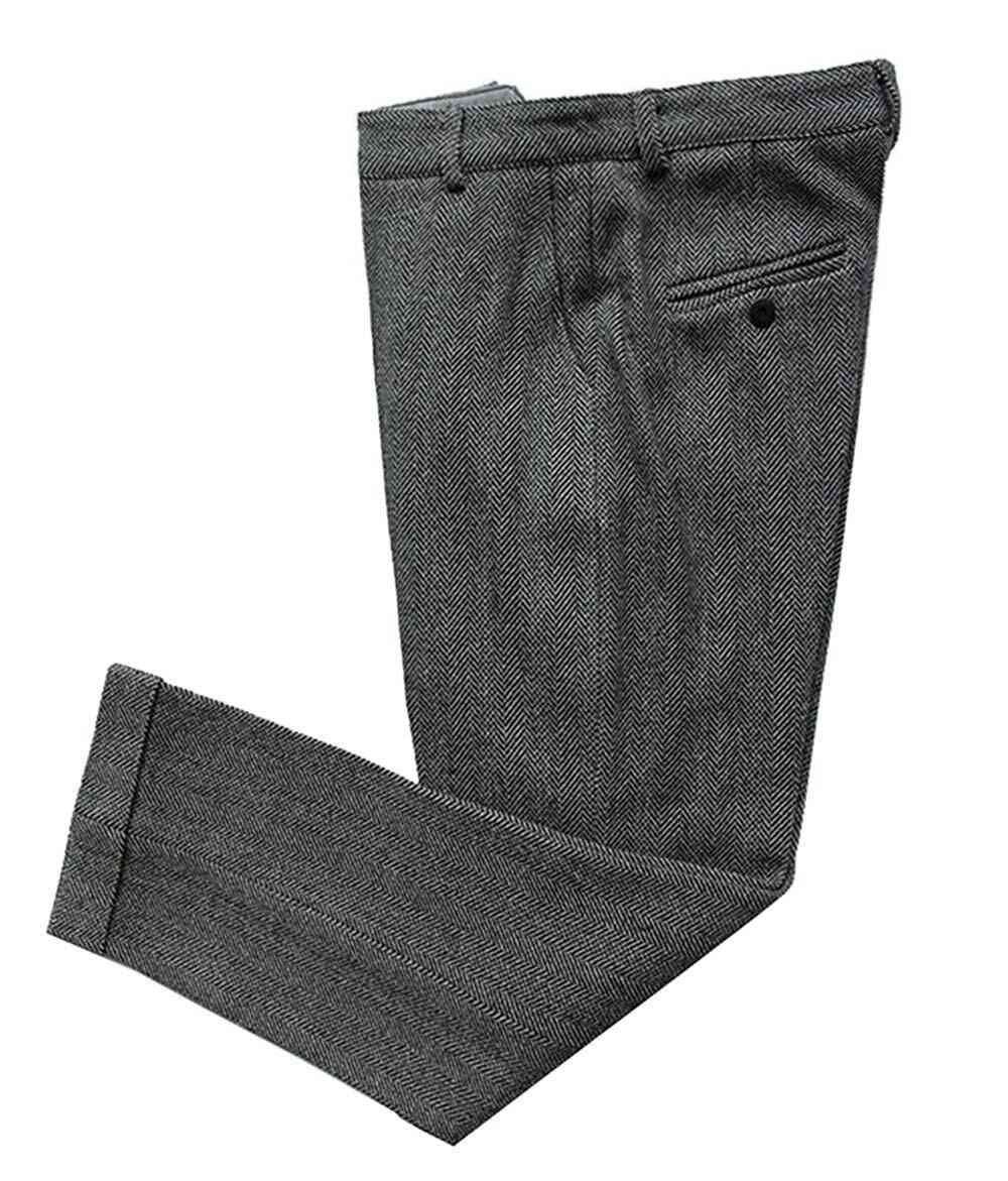 Wool Tweed, Leisure Cotton, Slim-fit Herringbone, Business Pants (set-1)