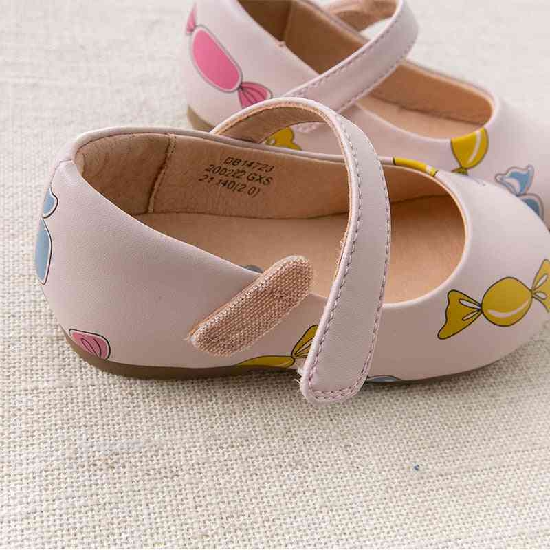 Spring & Autumn Baby Girl Bow Print Leather Shoes