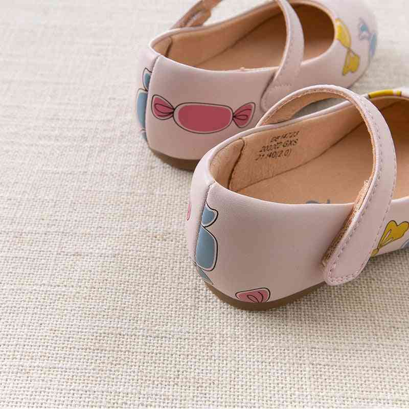 Spring & Autumn Baby Girl Bow Print Leather Shoes