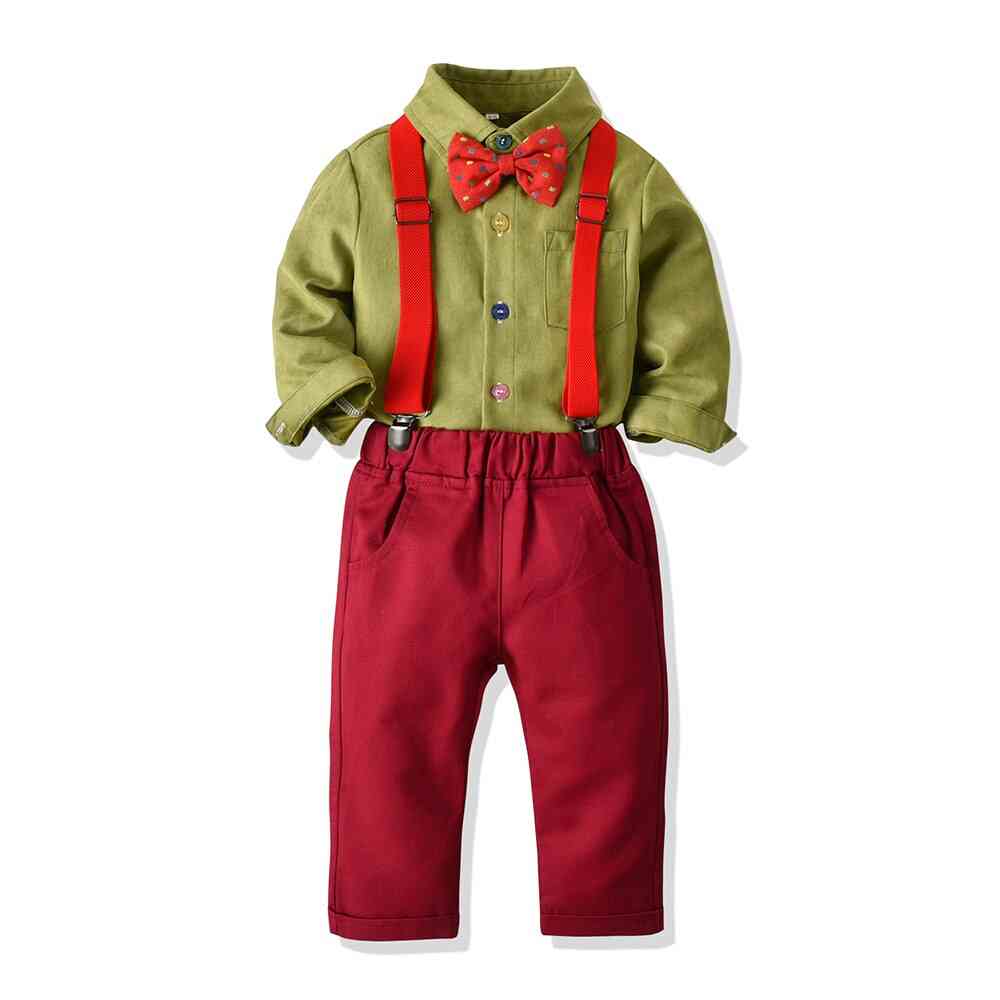 Children Formal Shirt Tops+suspender Pants - 2pcs Suit Kids Christmas Outfits