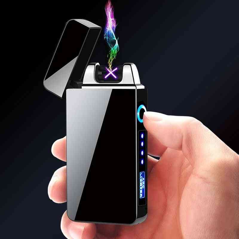 Electric Dual Arc Lighter Usb Rechargeable Windproof Flameless For Cigarette Candle With Led Power Display