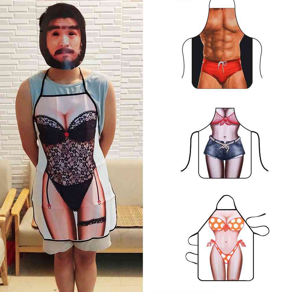 Funny 3d Kitchen Apron Digital Printed Naked / Super Muscle Hero Pattern