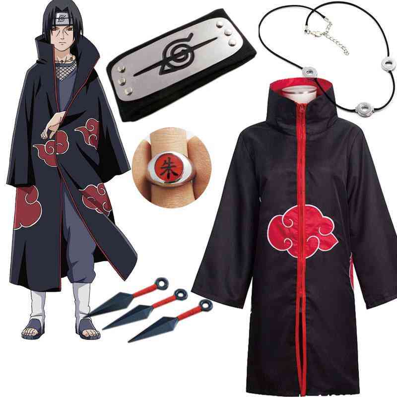 Naruto Cosplay Costume Akatsuki Cloak Uchiha Itachi Sharingan Headband